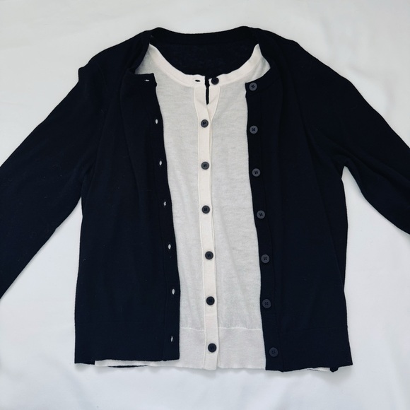 Black and White Double Layered Wool Cardigan Sweater - Picture 2 of 4